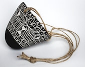 Geometric Pattern Design Black and White Carved Hanging Planter // Succulent Planter