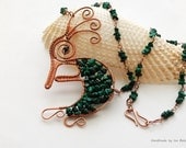Kokopelli - Wire wrapped, handmade, ooak, metal and gemstone necklace - malachite with copper.
