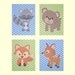 Nursery Art, Kids Wall Art, Woodland Nursery Art Prints, Baby Boy, Fox, Racoon, Deer, Bear, Custom Colors, Set of 4, 8x10 Prints