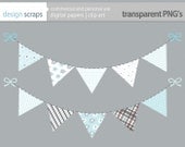 blue elephant banner clip art graphics, flag bunting banner digital clipart graphics personal and commercial use - INSTANT DOWNLOAD