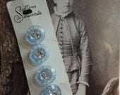 Vintage Buttons 4 Pale Blue GLASS & Rhinestone Buttons