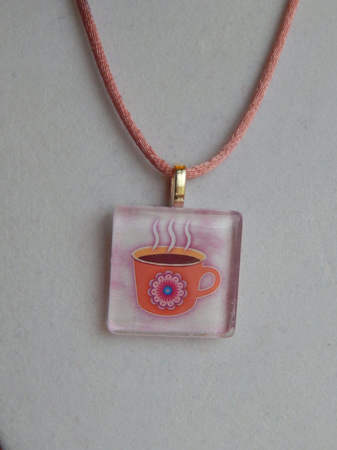 Cute Coffee Cup Glass Tile Necklace