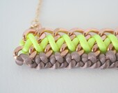 Daintyme Neon Cord Braided Chunky Chain Necklace Bib Necklace Rose Gold Neon Yellow Statement Necklace