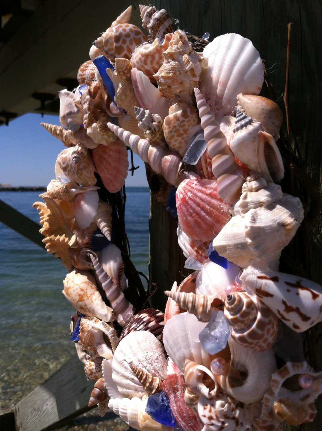 Shell Wreath -  Beach Wreath - East Coast Shells, Star Fish  and Beach Glass Beachy Chic, summer door decor