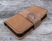 Handmade, Hand stitched Iphone 5 leather case wallet, brown nubuck leather case, ID case, card holder case, Unique case
