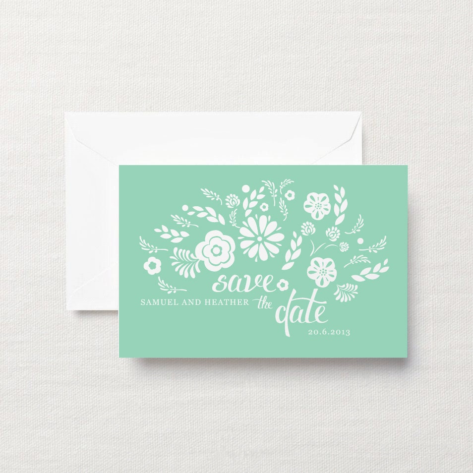 Mint Floral Save the Date wedding announcement postcard - printable custom save the date card Il_170x135