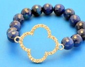Sideways Cross and Royal and Dark Blue Fire Agate Gemstone Bracelet/Mothers Day/Christian Jewelry