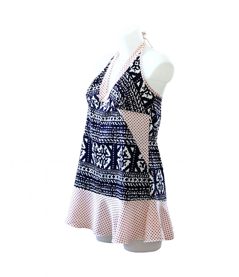 Blue Halter Top Geometric Tribal Print Womens Tshirt/ Summer Clothing/Etsy UK
