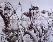 Bugs Bunny and Taz On Motorcycles Framed Poster Print
