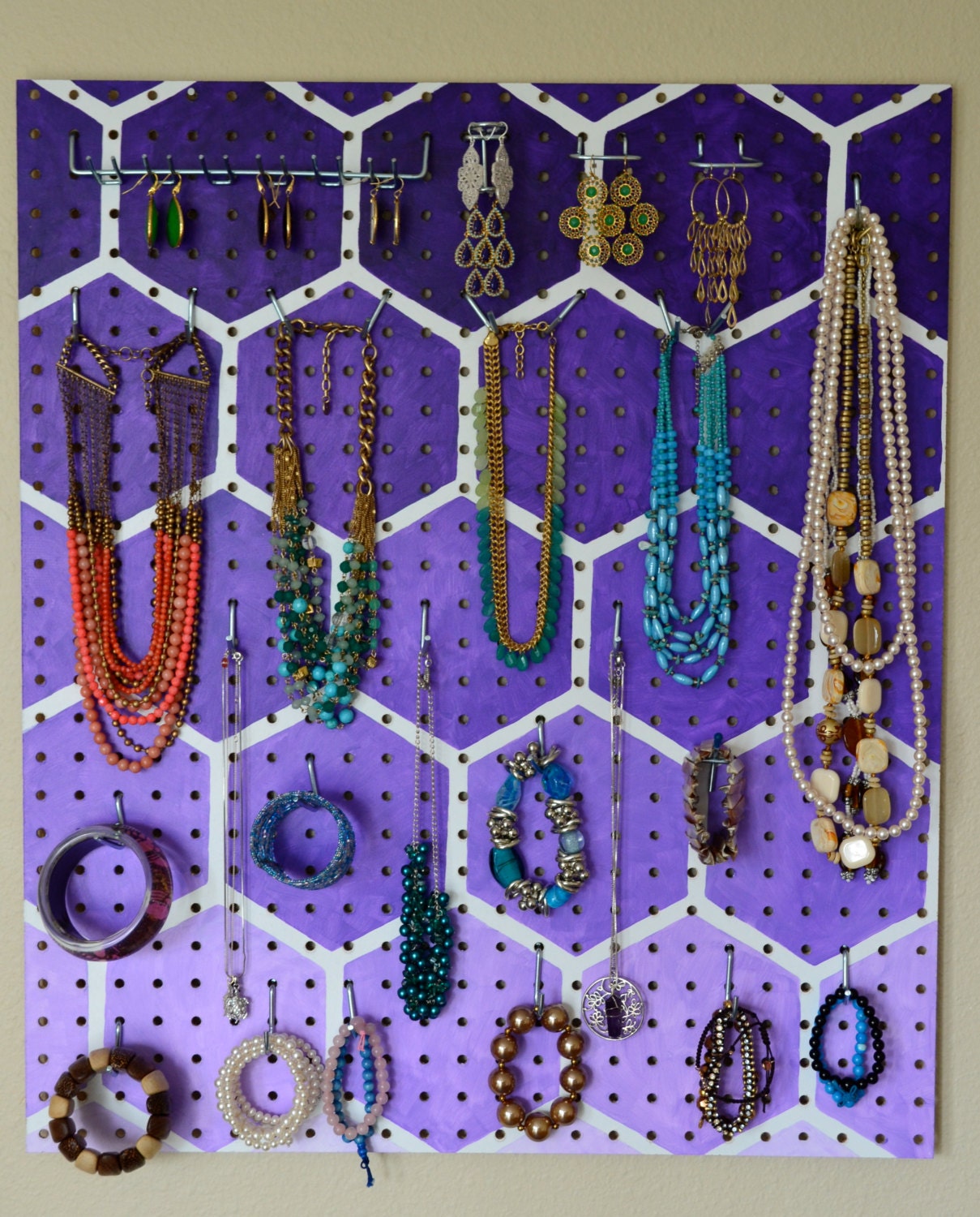 CUSTOM Painted Jewelry Organizer Wall Display,  Jewelry Holder, Custom, Hand Painted, Ombre
