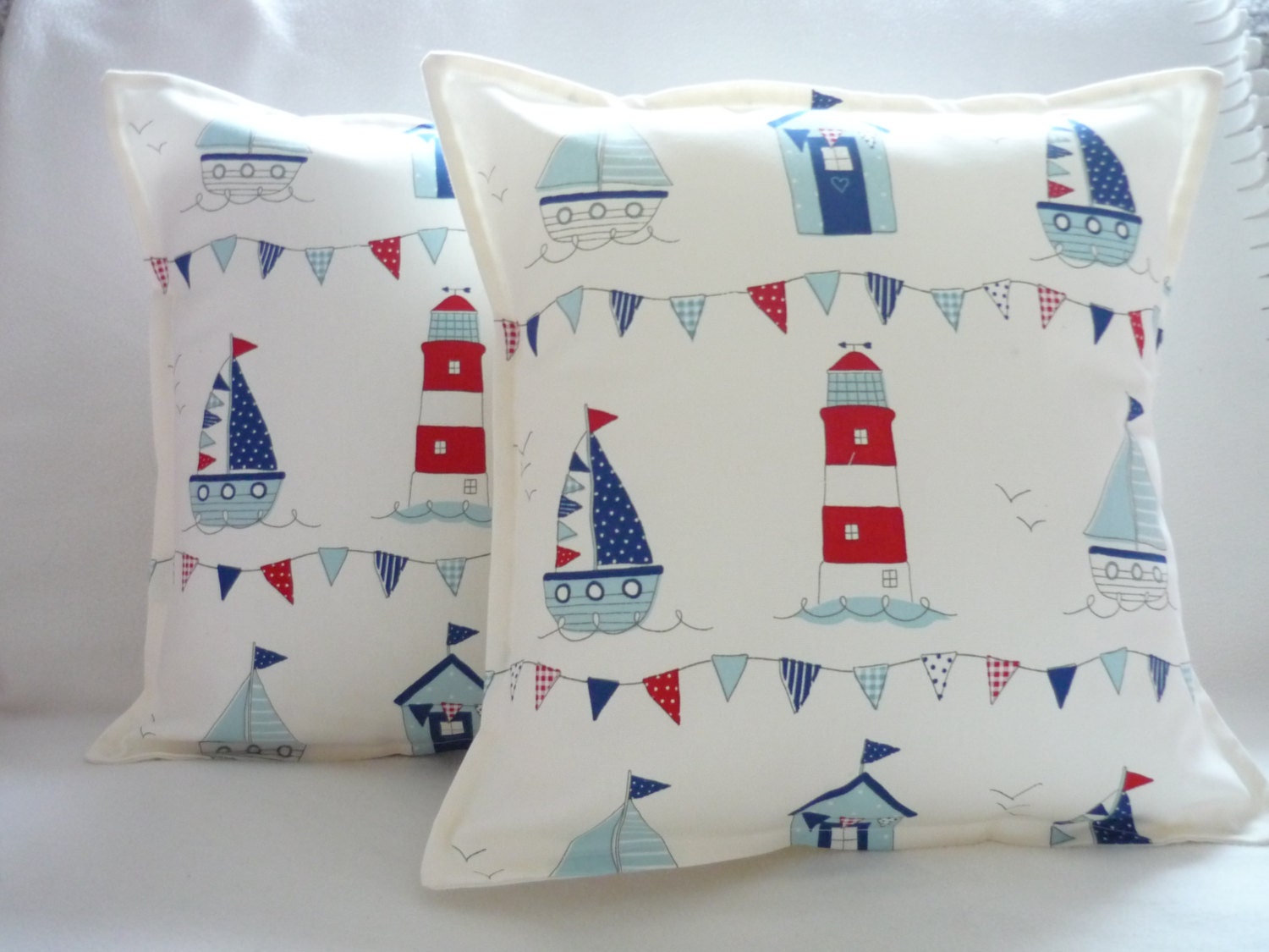 Shabby chic Nautical seaside boats beachhut lighthouse cushion cover