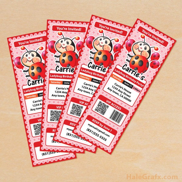 Ladybug Birthday Ticket Invitations Printable, DIY File Il_170x135