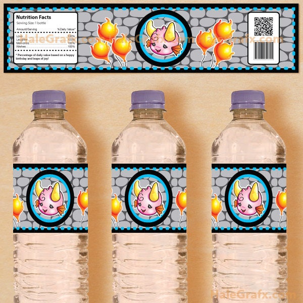 Pink Dragon Water Bottle Labels Printable, DIY File Il_170x135