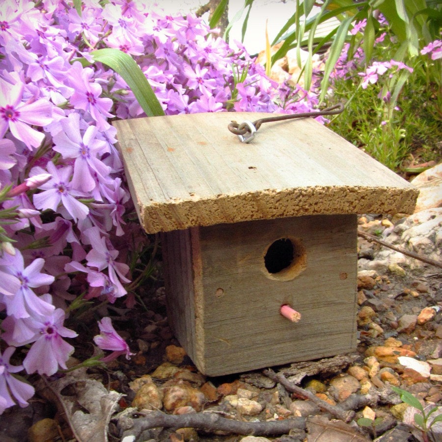 Rustic Recycled Wood Miniature Birdhouse - upcycled slant roof bird house  - reclaimed barn wood