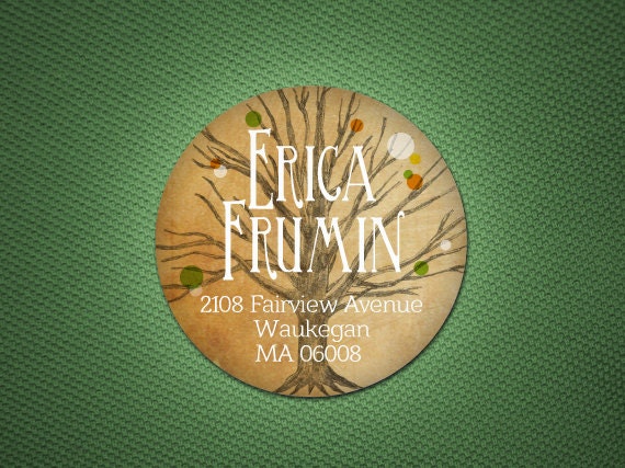 Tree pencil drawing - Personalized stickers or custom address labels 1.5 and 2.36 inch round glossy Y0009