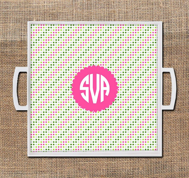 Personalized Monogrammed Lucite Tray: Pink and Green