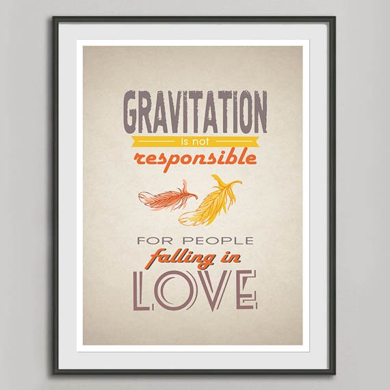 Retro Love Poster A3, Typography Quote, Wedding Gift Anniversary, Kitchen Art Wall Decor, Vintage Print Blue Poster, Quote Falling In Love