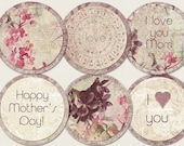Mothers Day party Cupcake toppers Purple and pink Gift tags / printable circles / party decoration / purple lilac heart love labels Il_170x135