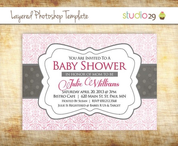 ... Baby Shower Invitation - Photoshop Layered PSD - INSTANT DOWNLOAD