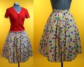 vintage retro novelty print rockabilly 50s style sock hot hot rod pin up girl circle skirt - 1990s - women's size xs small