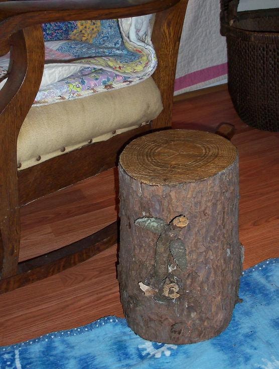 Log End Table Reclaimed Pine With Unique Pinecones One Of A Kind Furniture Plant Stand