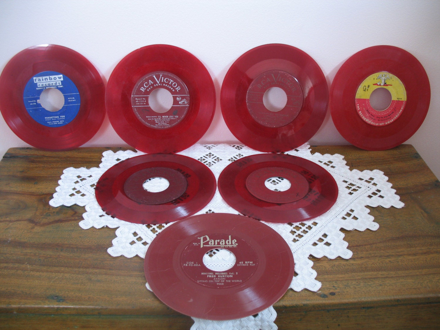 1950's Red Record Lot 7 Vinyl 45's