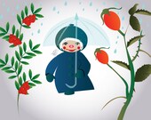 Walking in rain illustration print