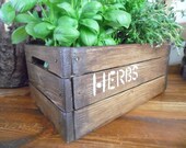 Herb window box, vintage crate look, country chic planter for the kitchen.