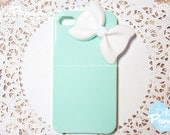 iPhone 4 4S Pastel Teal (mint Green) Cute Candy Color  Hard Cover Plastic Phone Case with Large Glam Bow : 4G