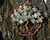Tree of Life Pendant with Amethyst, Citrine, and light green Adventurine chips. Made with upcycled copper wire