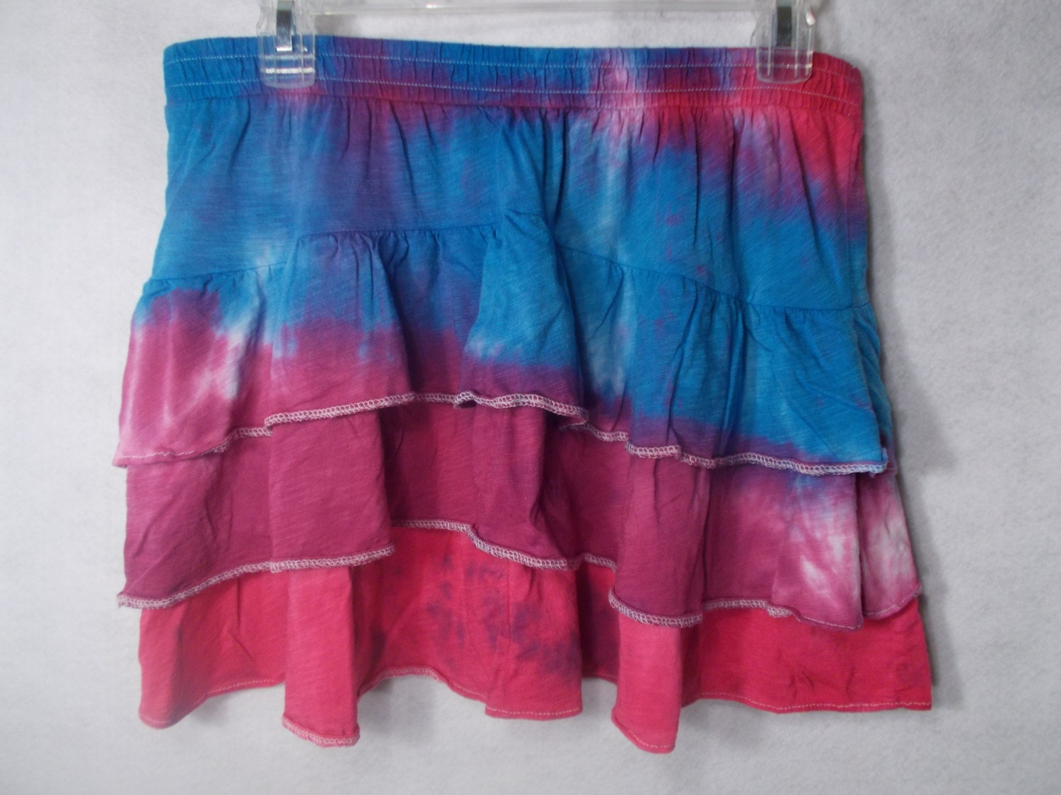 Upcycled hand dyed skirt, Electric blue amethyst and soft red, Size small womens