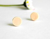 Peach Ceramic Post Earrings Tiny Round Pottery Studs Minimalist Fashion Jewelry