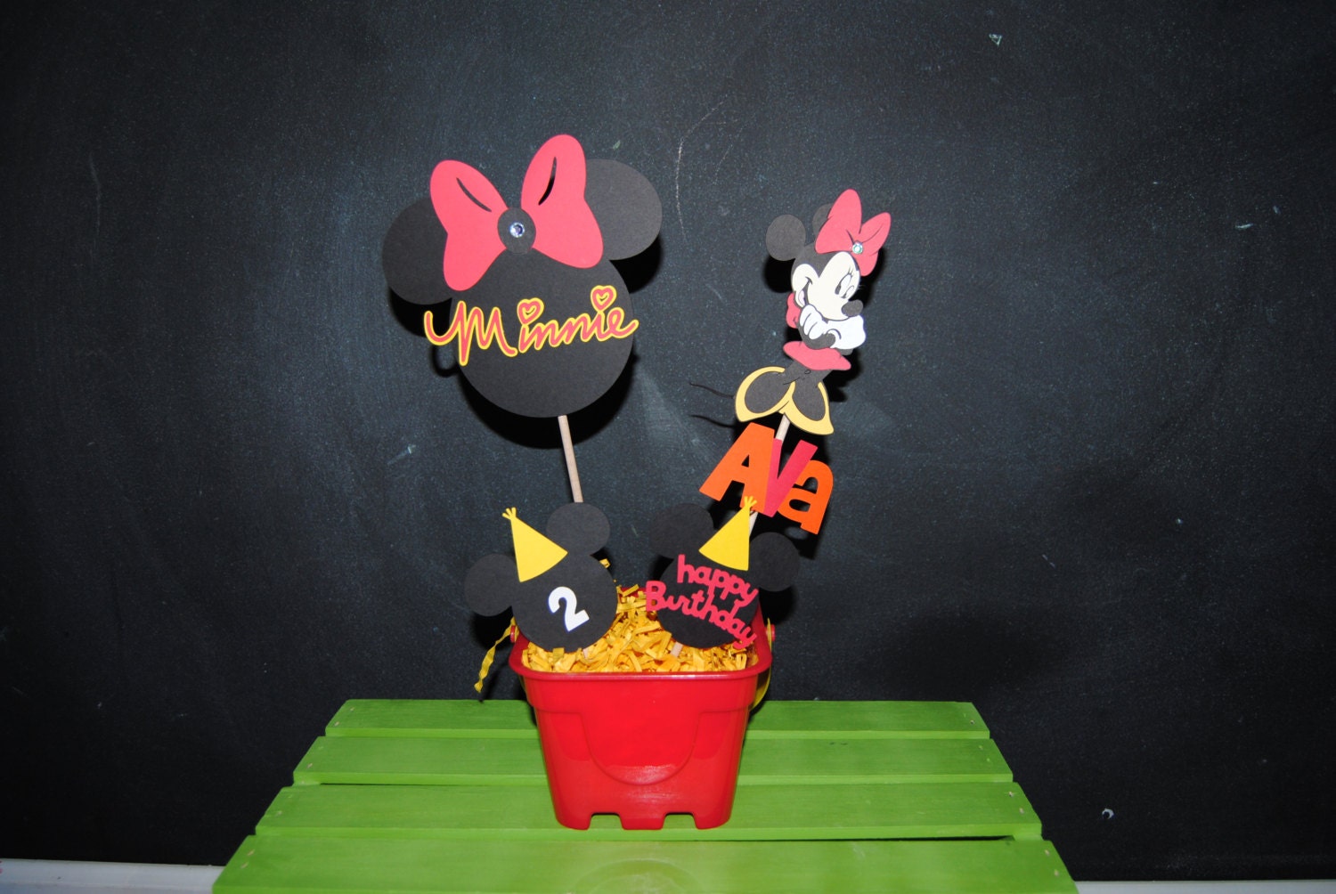 Minnie Mouse Centerpieces With Childs Age And Happy Birthday And Name
