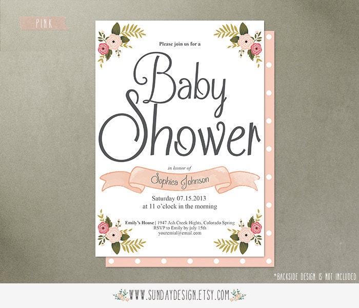 Printable Botanical Bouquet Baby Shower Invitation Card - Baby Shower DIY Flower Printable Party Invitation Card