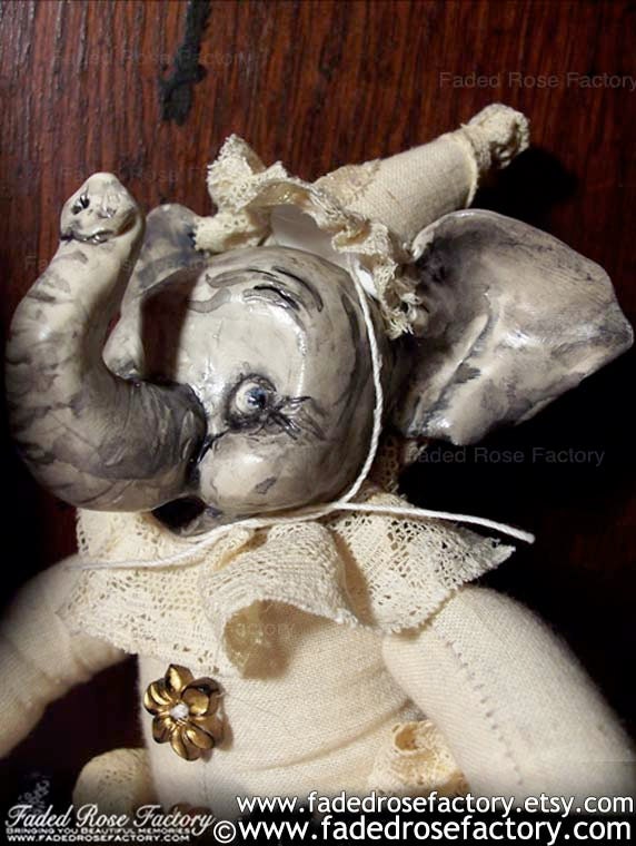 Art Doll OOAK Elephant, whimsical, polymer clay, home decor, figure, circus, miniature, posable, cute animal