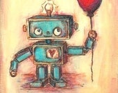 Robot's Red Ballon- painting with quote or personalized message 8x10 print (without mat)