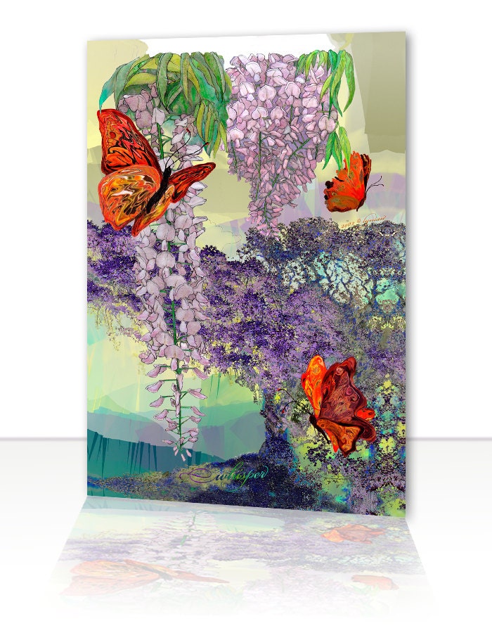 Greeting Card - Wisteria & Monarch Butterfies - 5 x 7