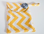 Yellow and White Chevron Baby Diaper Wipes Case - Gray Polka Dot Lining -Rosette Flower