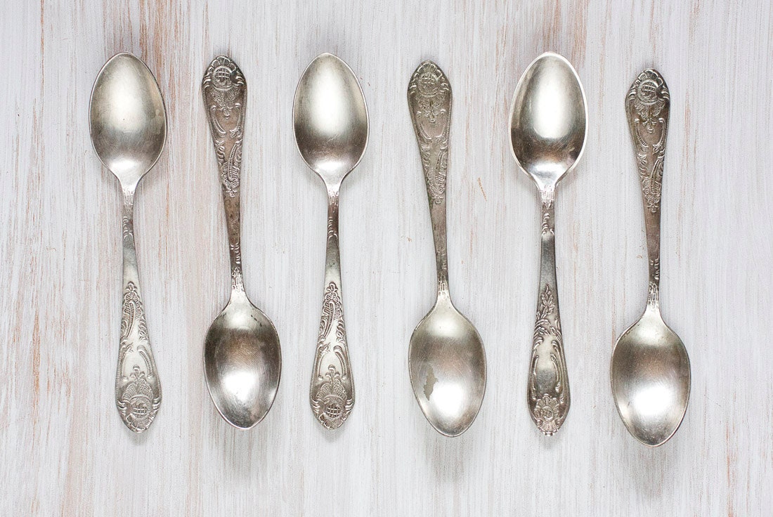 6 Vintage USSR Silver Plated Spoons, Russian. Serving Spoon collection, ohtteam, Mid century,  wedding, Collectibles, Crown Spoon - RaffaelloVintage