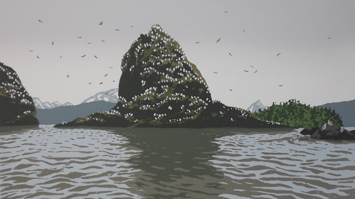 Gull Island, 11 color hand-made stencil serigraph