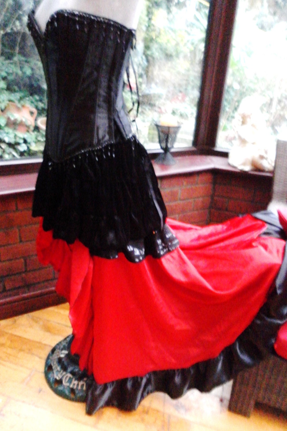 Handmade by myself burlesque Steampunk corset bustle dress goth day of the dead zombie frilled layers front ajustable ties