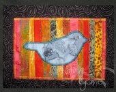 FIBER ART POSTCARD - A Little Birdie Told Me (Gray Red)
