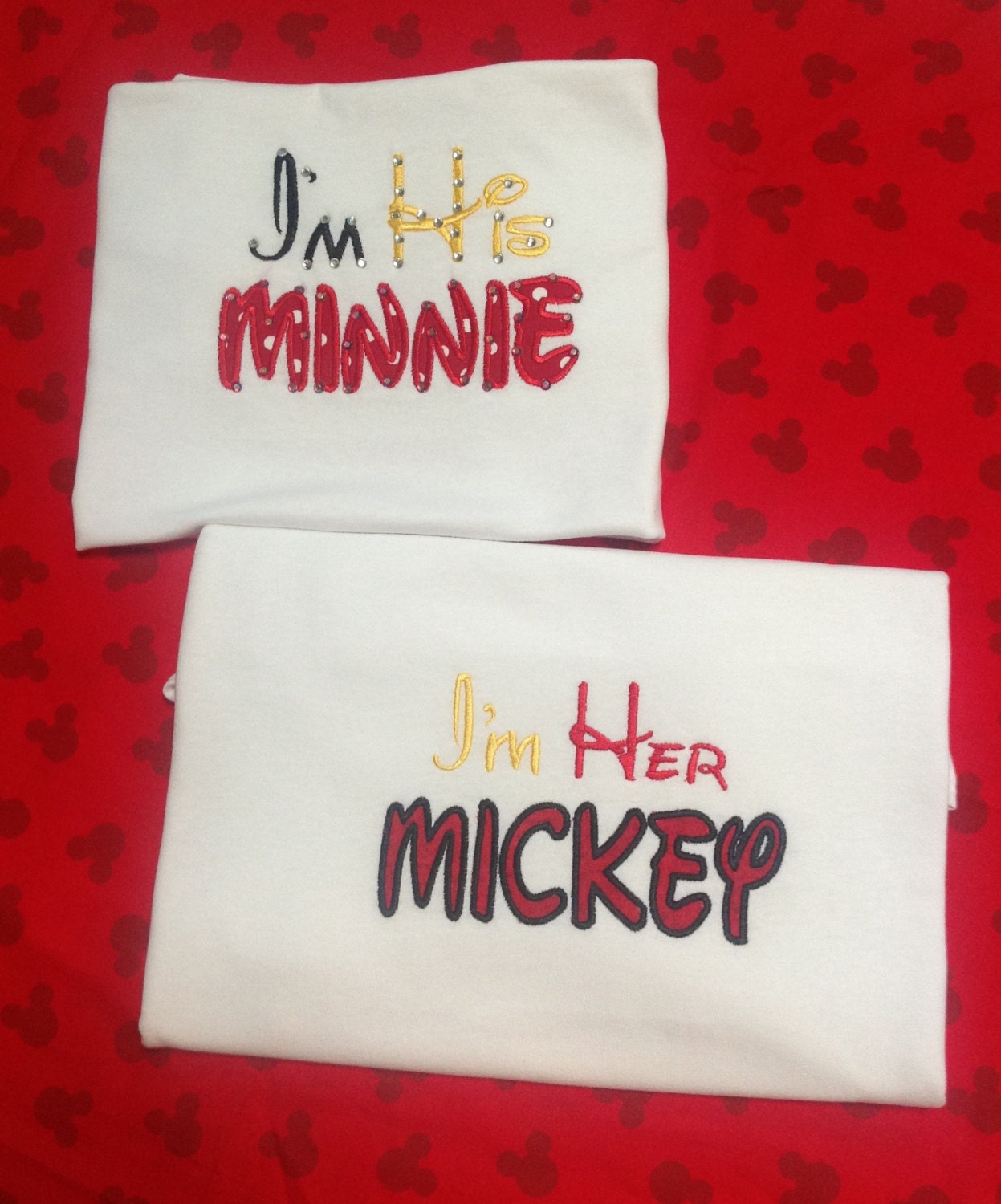 2 pc Set..... Custom I'm His Minnie  and I'm Her Mickey embroidery appliqué Tshirt. Set wedding....anniversary.....honeymoon. 4t-6XL