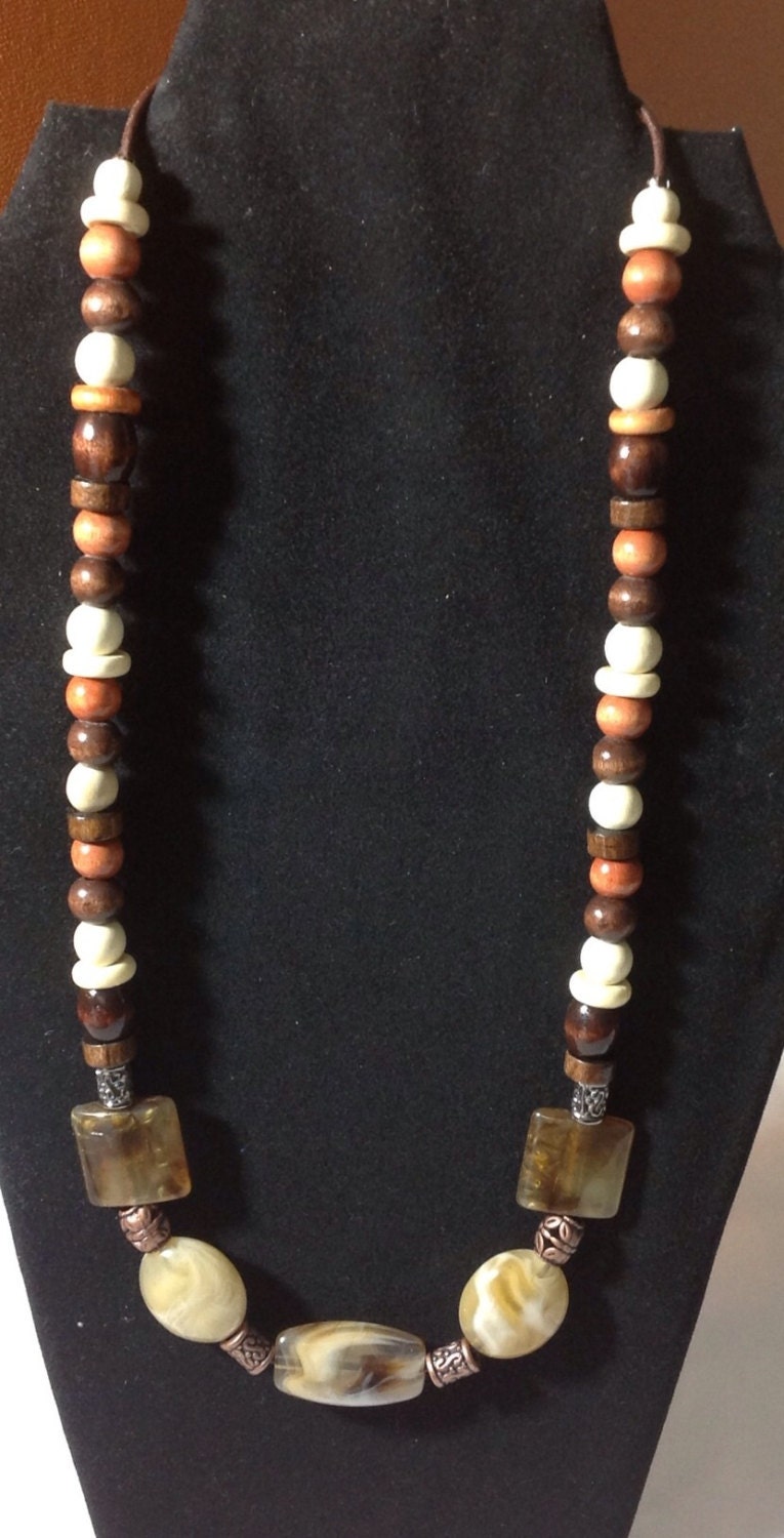 UNISEX BROWN LEATHER Corded Bead Necklace