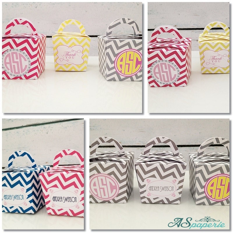NEW - Personalized Take Out Favot Boxes - chevron, polka dots, stripes