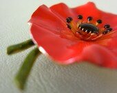 Vintage  Poppy Red Flower Pendant - Enamel - Costume Jewelry - Original by Robert - 1950s