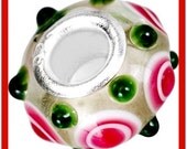 Handmade lampwork glass bead - Two pcs European style 925 sliver sterling core fits for pandora murano troll biagi bracelet