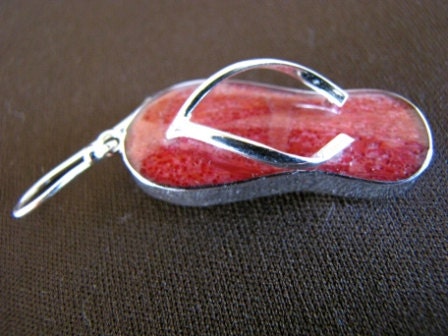 Sterling Silver Flip Flop (Thong) Sandal Earrings in Red Coral