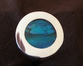 Polished Sterling Silver Round Paua Shell (Abalone) and Sea Blue Resin Set Ring