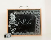 Vintage Childs Chalkboard with Storage Box, Circus Animals, ABCs, 123s, Nursery Decor, Photography Props